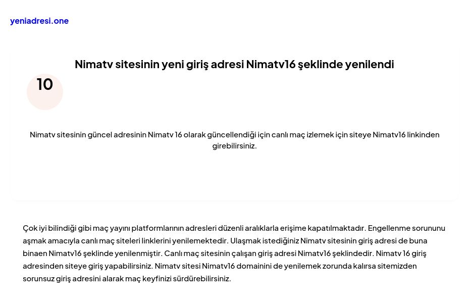Nimatv sitesinin yeni giriş adresi Nimatv16 şeklinde yenilendi - Ekran Görüntüsü