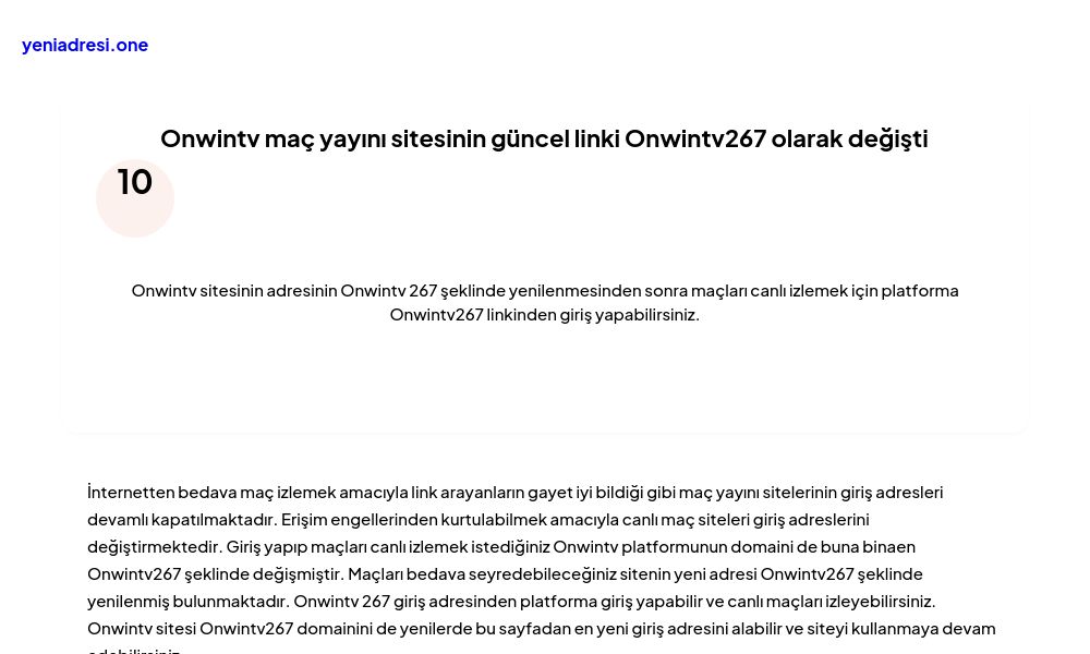Onwintv maç yayını sitesinin güncel linki Onwintv267 olarak değişti - Ekran Görüntüsü