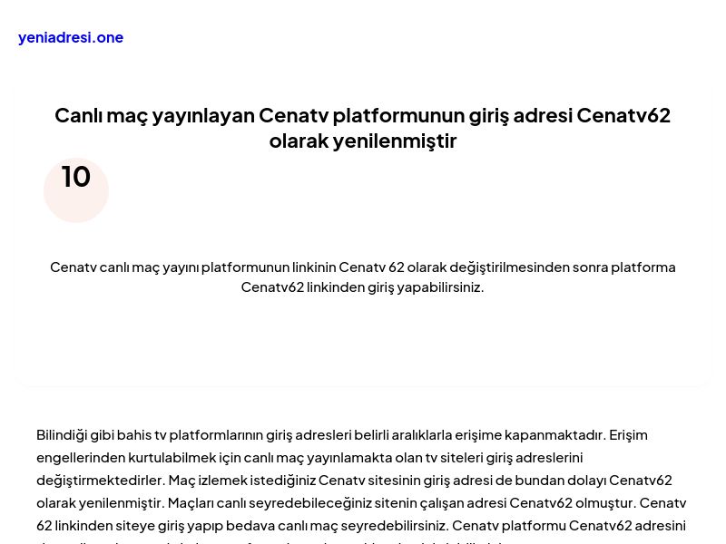 Canlı maç yayınlayan Cenatv platformunun giriş adresi Cenatv62 olarak yenilenmiştir - Ekran Görüntüsü