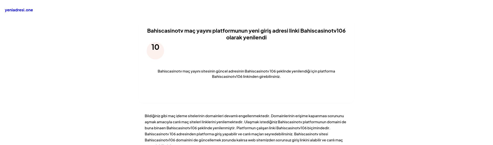 Bahiscasinotv maç yayını platformunun yeni giriş adresi linki Bahiscasinotv106 olarak yenilendi - Ekran Görüntüsü