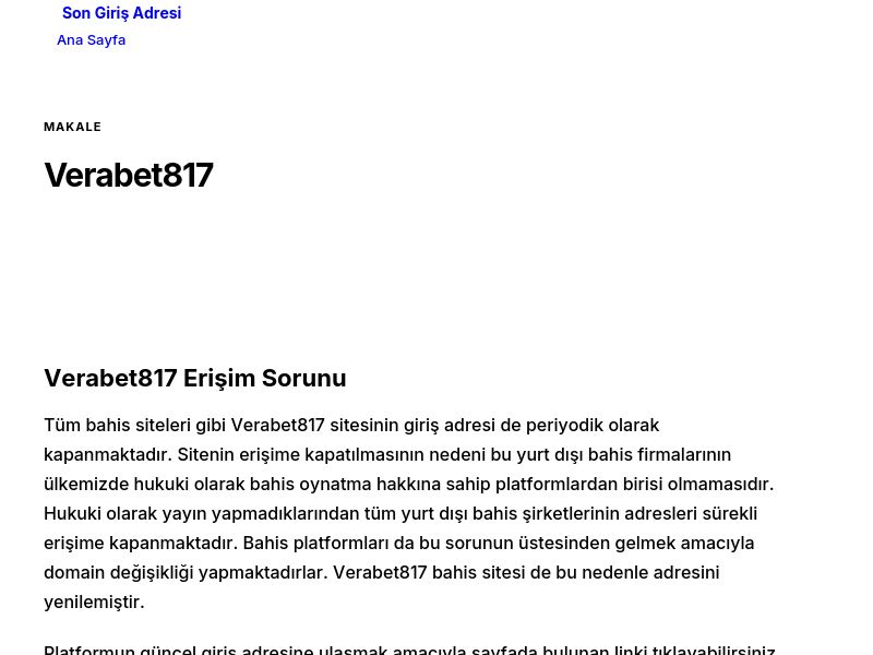 Verabet817 - Son Giriş Adresi - Ekran Görüntüsü