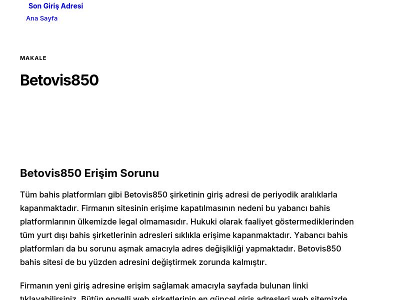 Betovis850 - Son Giriş Adresi - Ekran Görüntüsü