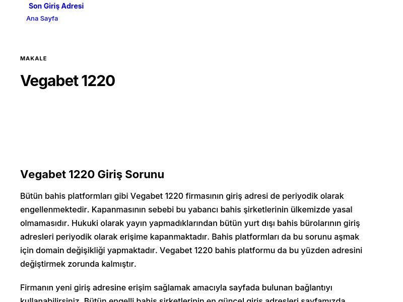 Vegabet 1220 - Son Giriş Adresi - Ekran Görüntüsü