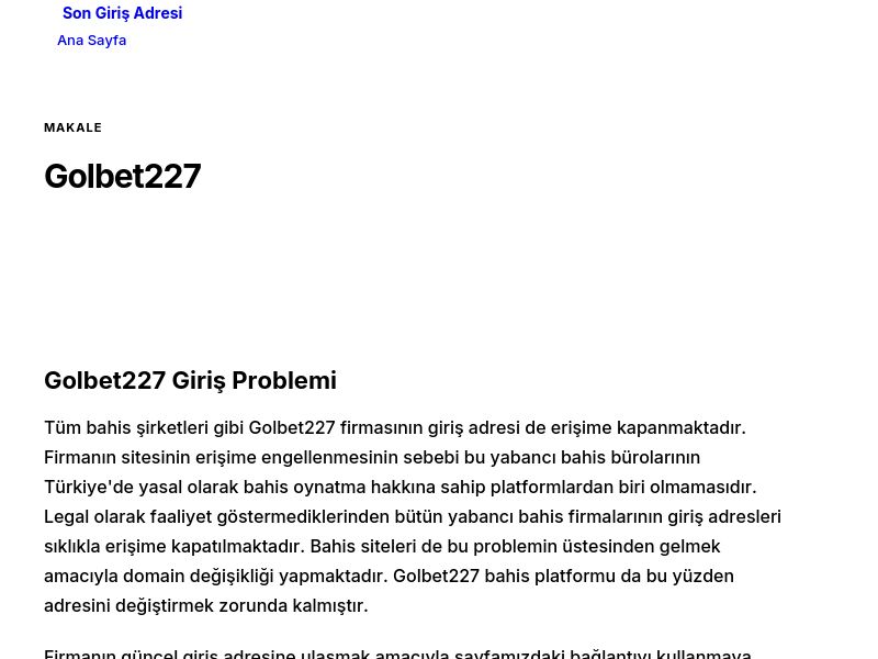 Golbet227 - Son Giriş Adresi - Ekran Görüntüsü