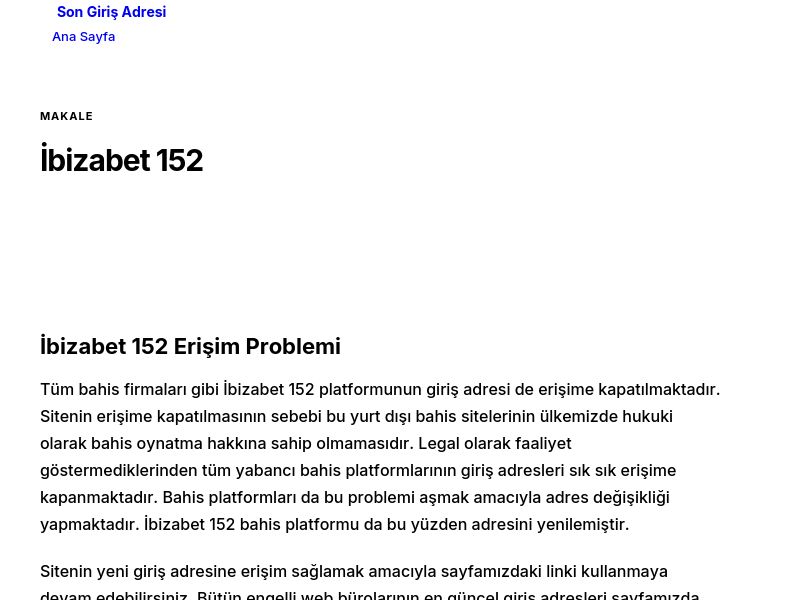 İbizabet 152 - Son Giriş Adresi - Ekran Görüntüsü