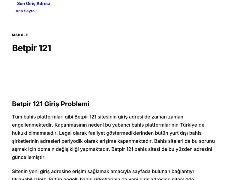 Betpir 121 - Son Giriş Adresi - Ekran Görüntüsü