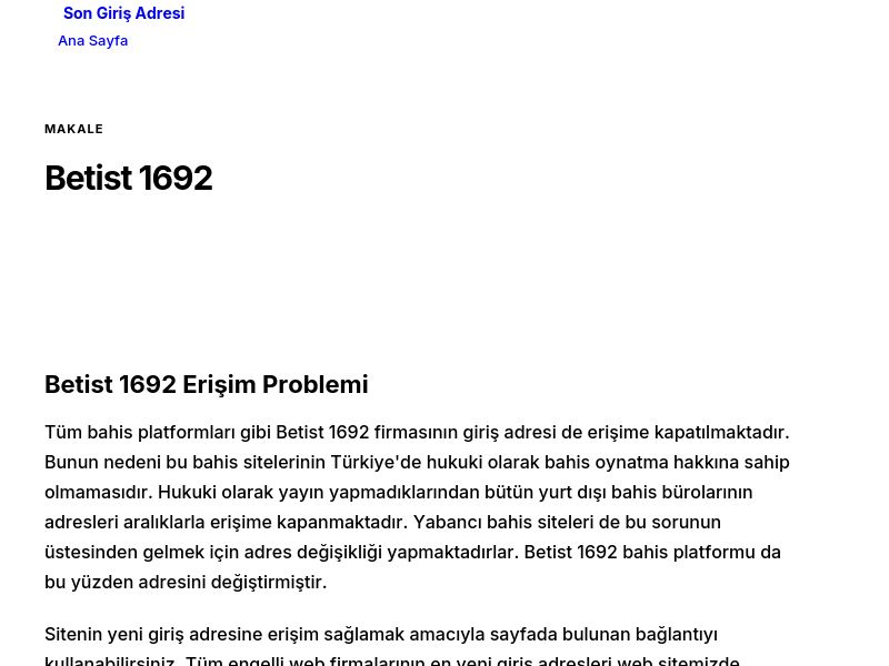 Betist 1692 - Son Giriş Adresi - Ekran Görüntüsü