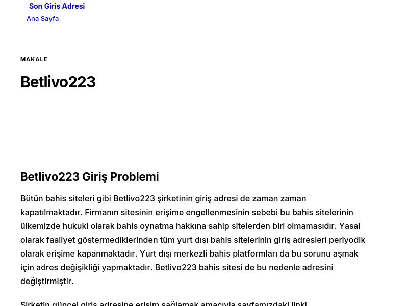 Betlivo223 - Son Giriş Adresi - Ekran Görüntüsü