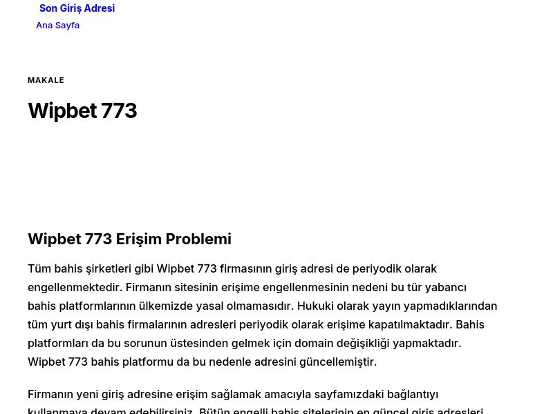 Wipbet 773 - Son Giriş Adresi - Ekran Görüntüsü