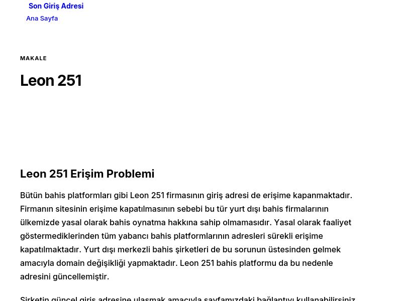 Leon 251 - Son Giriş Adresi - Ekran Görüntüsü