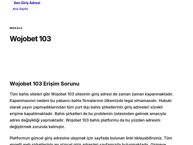 Wojobet 103 - Son Giriş Adresi - Ekran Görüntüsü