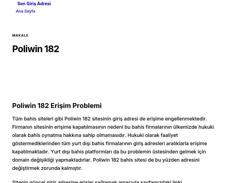 Poliwin 182 - Son Giriş Adresi - Ekran Görüntüsü