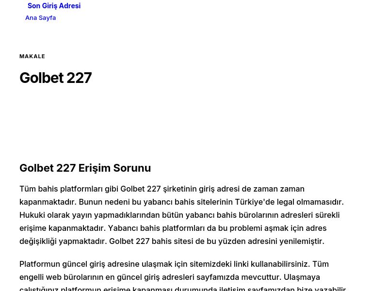 Golbet 227 - Son Giriş Adresi - Ekran Görüntüsü