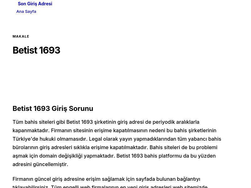 Betist 1693 - Son Giriş Adresi - Ekran Görüntüsü