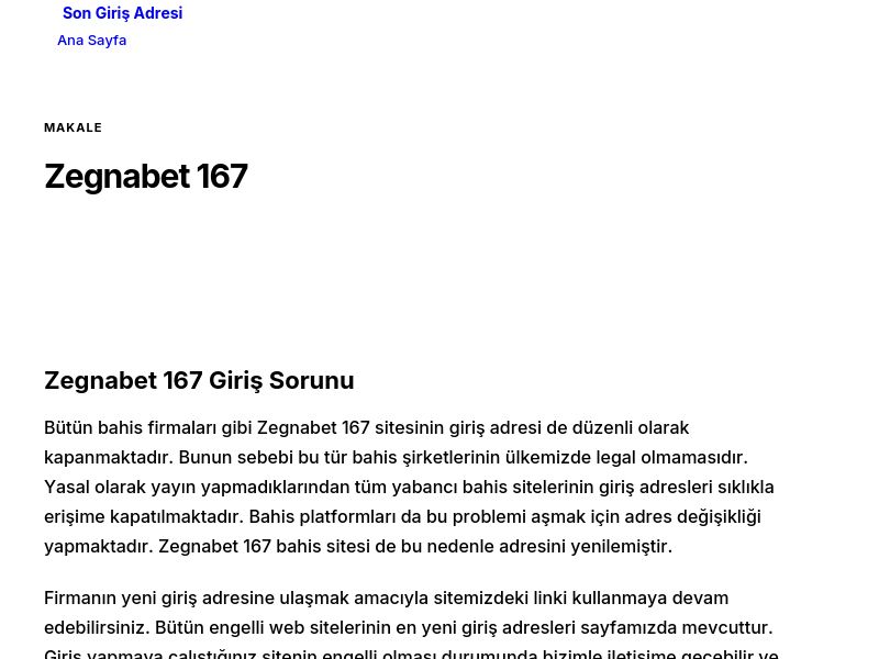 Zegnabet 167 - Son Giriş Adresi - Ekran Görüntüsü