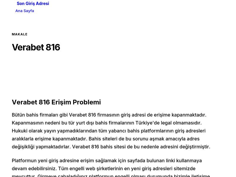Verabet 816 - Son Giriş Adresi - Ekran Görüntüsü