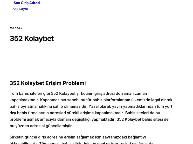 352 Kolaybet - Son Giriş Adresi - Ekran Görüntüsü