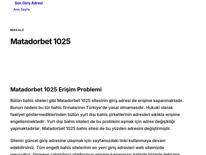 Matadorbet 1025 - Son Giriş Adresi - Ekran Görüntüsü