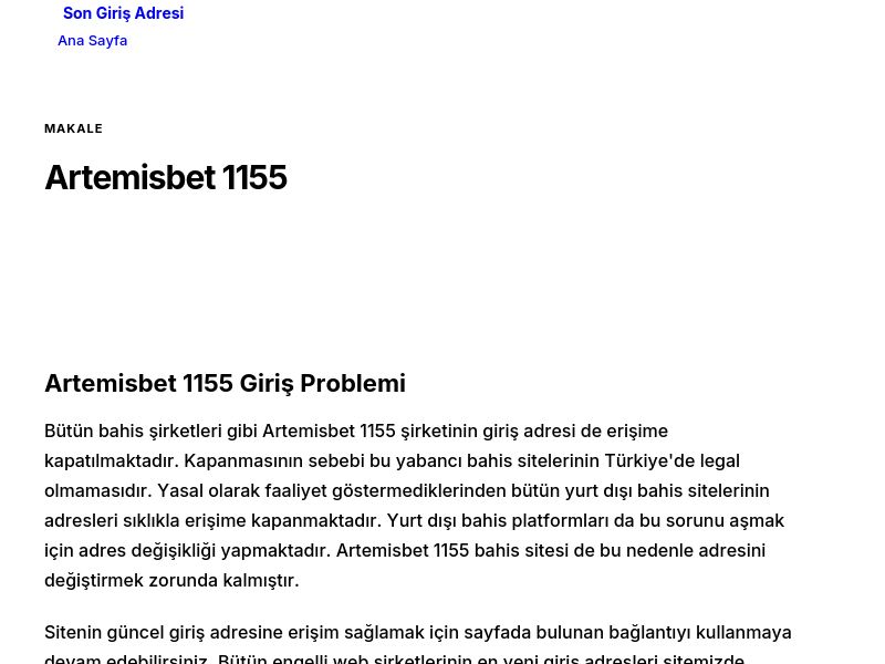 Artemisbet 1155 - Son Giriş Adresi - Ekran Görüntüsü