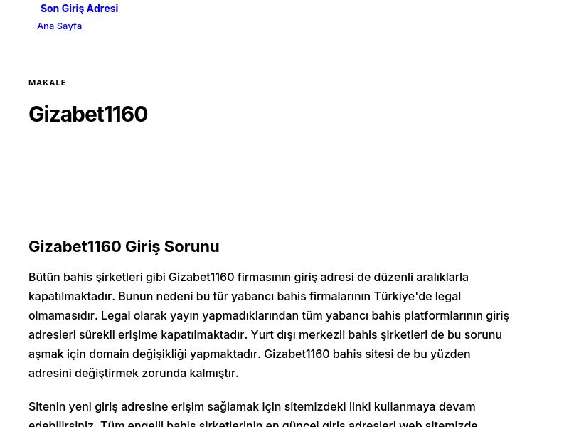 Gizabet1160 - Son Giriş Adresi - Ekran Görüntüsü