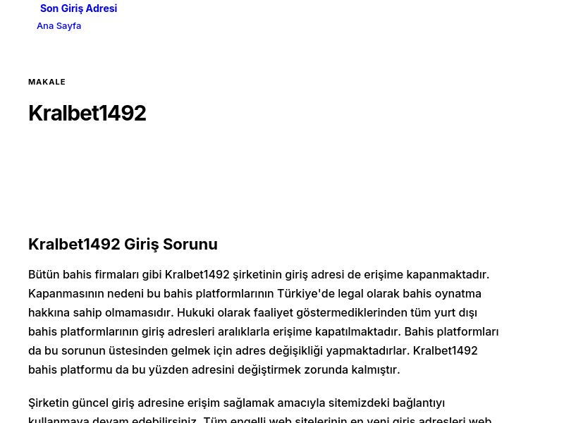 Kralbet1492 - Son Giriş Adresi - Ekran Görüntüsü
