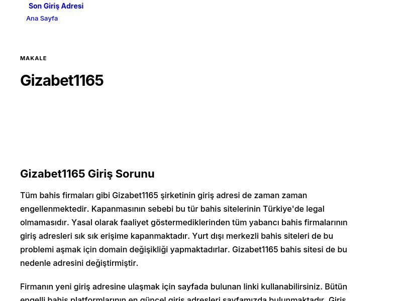 Gizabet1165 - Son Giriş Adresi - Ekran Görüntüsü