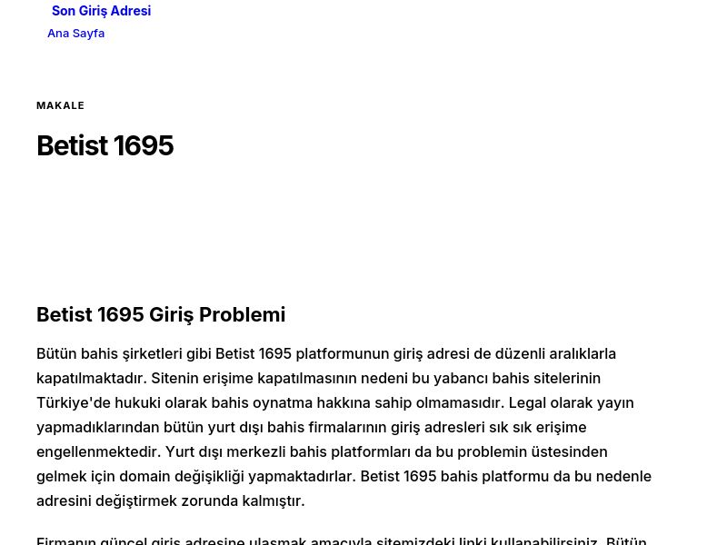 Betist 1695 - Son Giriş Adresi - Ekran Görüntüsü