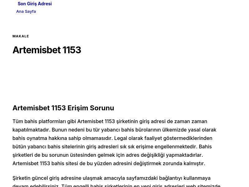 Artemisbet 1153 - Son Giriş Adresi - Ekran Görüntüsü