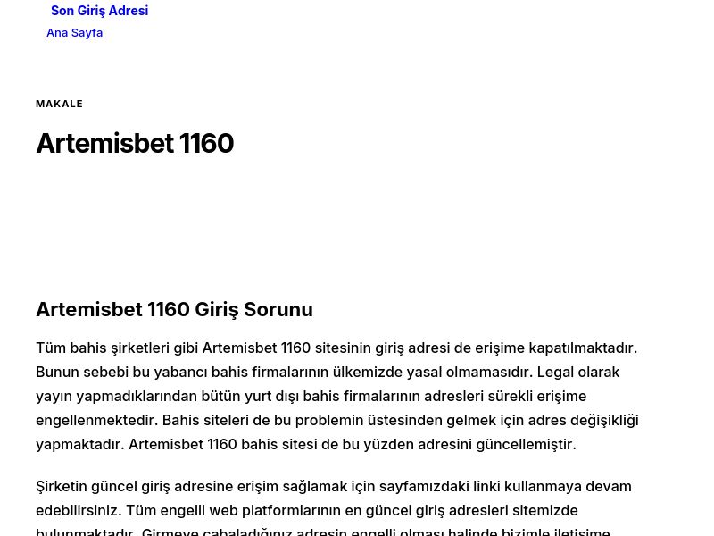 Artemisbet 1160 - Son Giriş Adresi - Ekran Görüntüsü