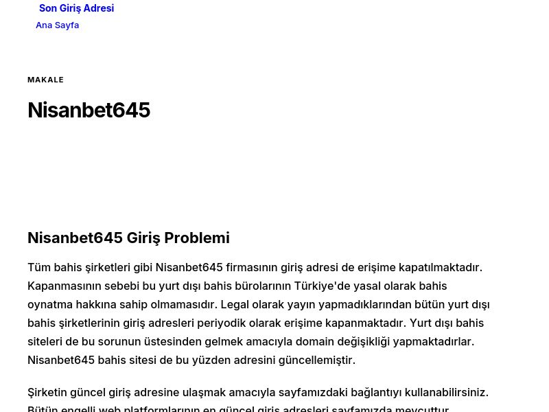 Nisanbet645 - Son Giriş Adresi - Ekran Görüntüsü