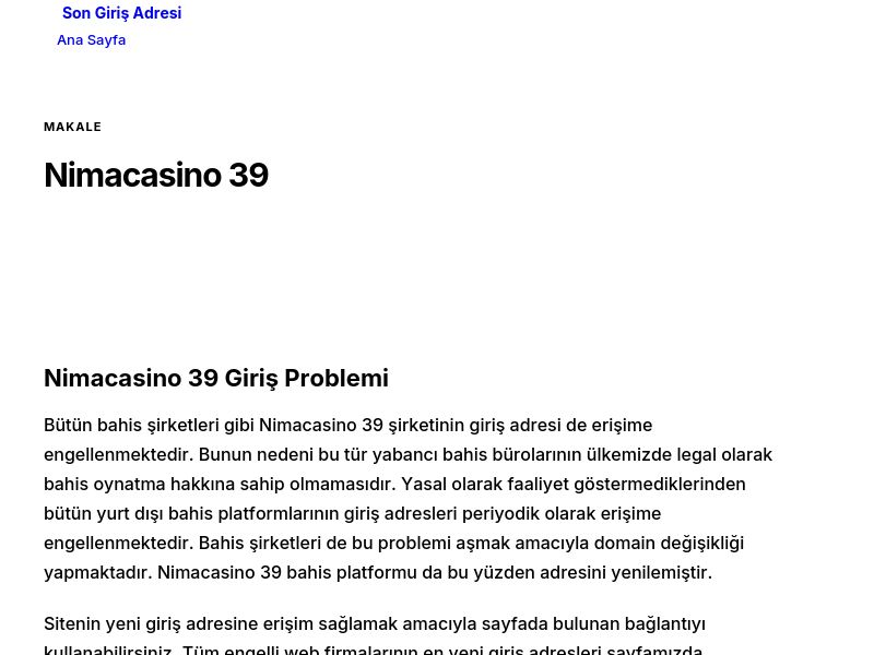 Nimacasino 39 - Son Giriş Adresi - Ekran Görüntüsü