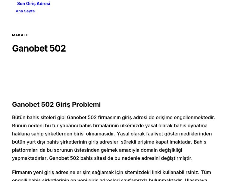Ganobet 502 - Son Giriş Adresi - Ekran Görüntüsü