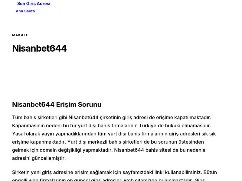 Nisanbet644 - Son Giriş Adresi - Ekran Görüntüsü