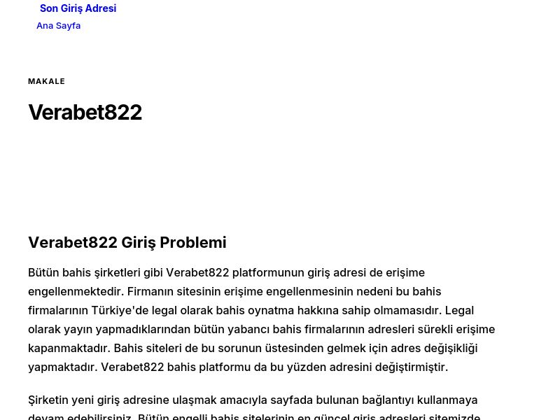 Verabet822 - Son Giriş Adresi - Ekran Görüntüsü