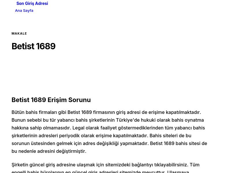 Betist 1689 - Son Giriş Adresi - Ekran Görüntüsü