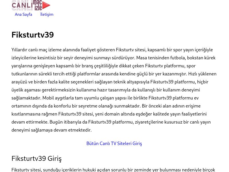 Fiksturtv39 Güncel Giriş Adresi Linki - Ekran Görüntüsü