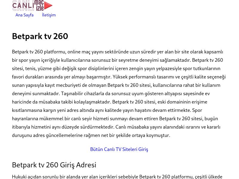 Betpark tv 260 Giriş Bilgileri - Ekran Görüntüsü