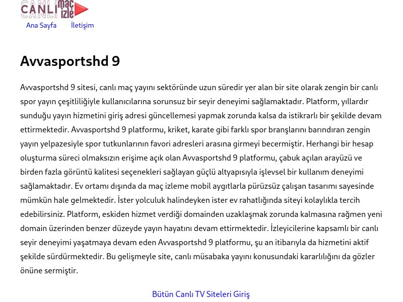Avvasportshd 9 Güncel Giriş Adresi Linki - Ekran Görüntüsü