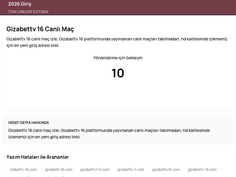 Gizabettv 16 Canlı Maç - 2026 Giriş - Ekran Görüntüsü