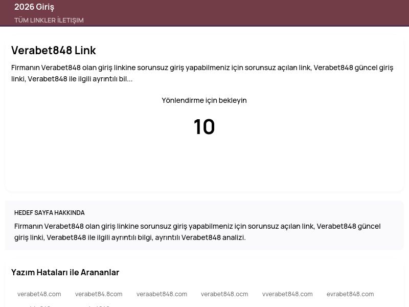 Verabet848 Link - 2026 Giriş - Ekran Görüntüsü