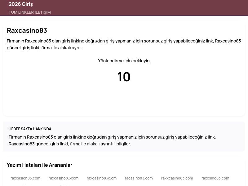 Raxcasino83 - 2026 Giriş - Ekran Görüntüsü
