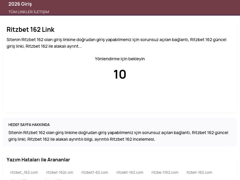 Ritzbet 162 Link - 2026 Giriş - Ekran Görüntüsü