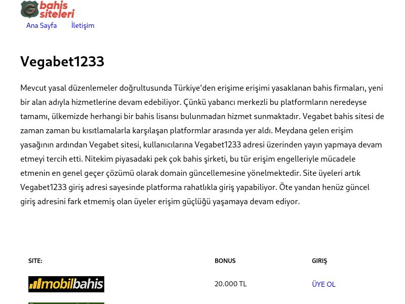 Vegabet1233 - Ekran Görüntüsü