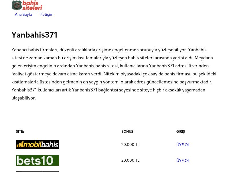 Yanbahis371 - Yanbahis Yeni Giriş Adresi - Ekran Görüntüsü