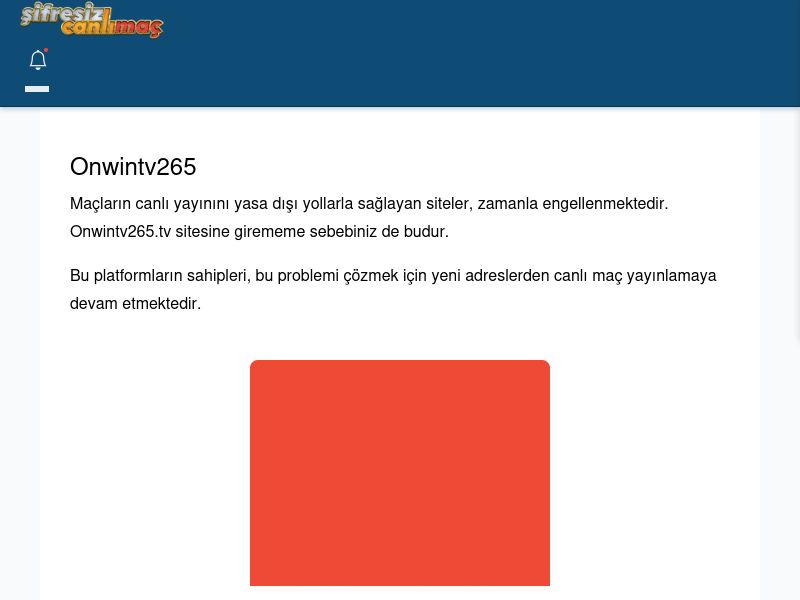Onwintv265 Giriş Adresi Linki - Şifresiz canlı maç izle - Ekran Görüntüsü