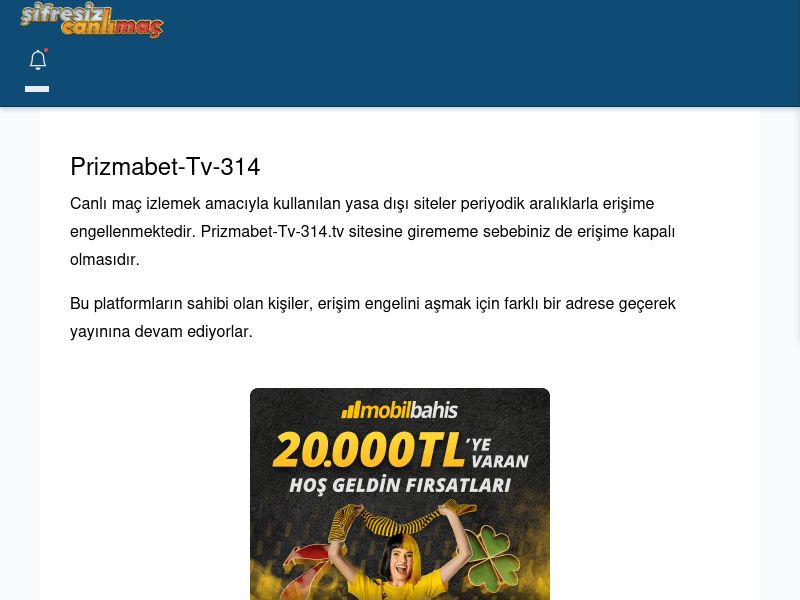 Prizmabet-Tv-314 Maç İzle - Şifresiz canlı maç izle - Ekran Görüntüsü