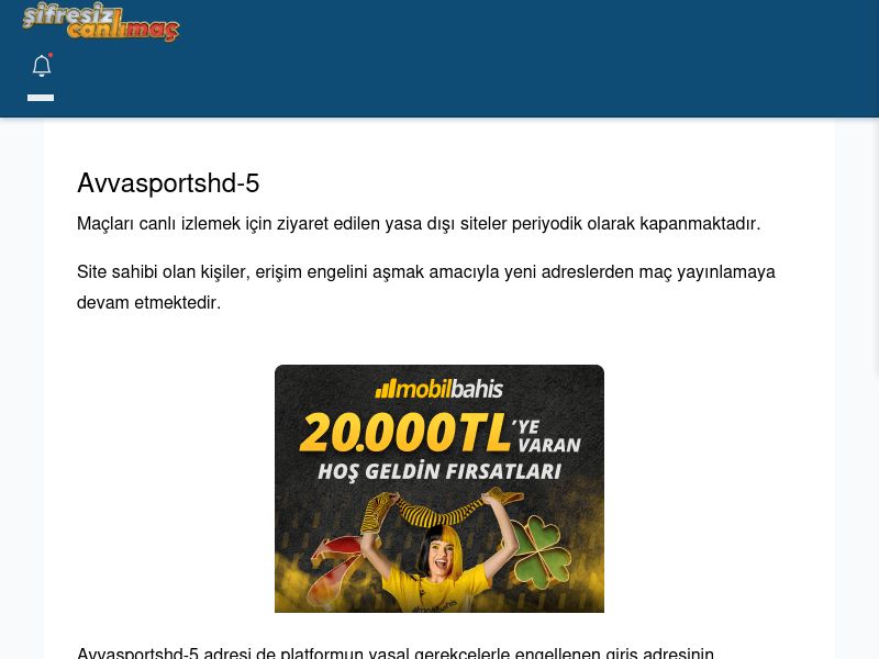 Avvasportshd-5 Canlı Maç - Şifresiz canlı maç izle - Ekran Görüntüsü