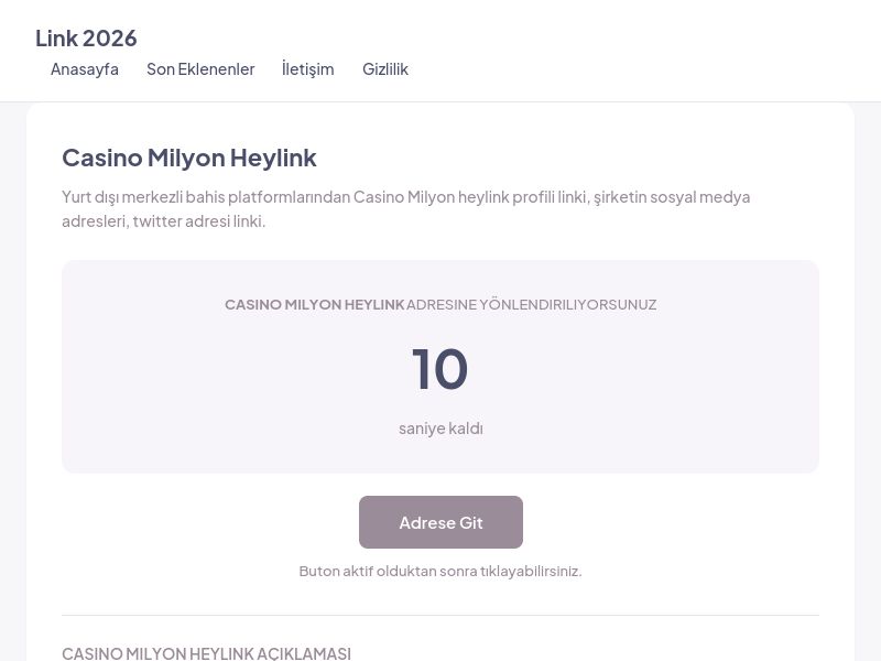 Casino Milyon Heylink - Link 2026 - Ekran Görüntüsü