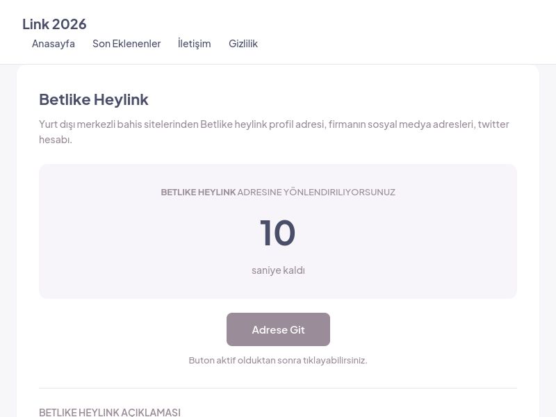 Betlike Heylink - Link 2026 - Ekran Görüntüsü