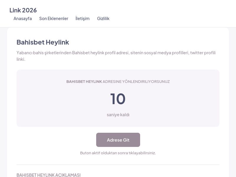 Bahisbet Heylink - Link 2026 - Ekran Görüntüsü